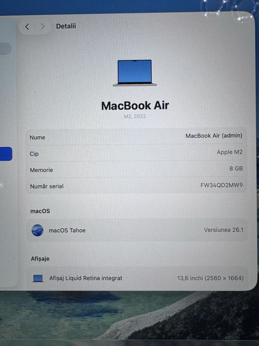 Macbook air m2 8 gb ram 256 gb de piese