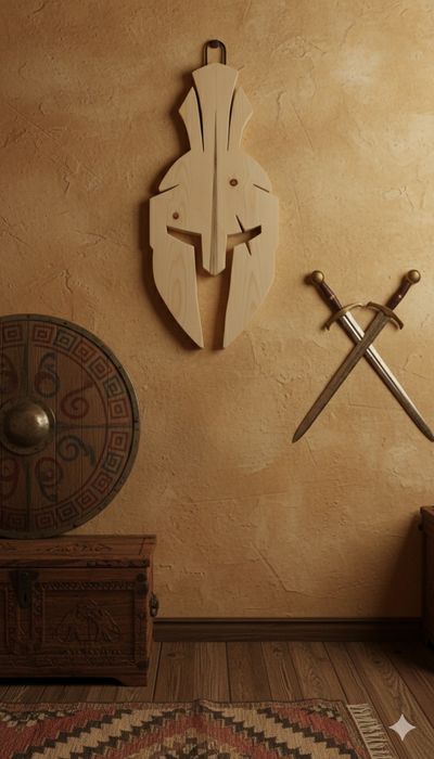 Ръчно изработен дървен спартански шлем (Колекционерски макет)