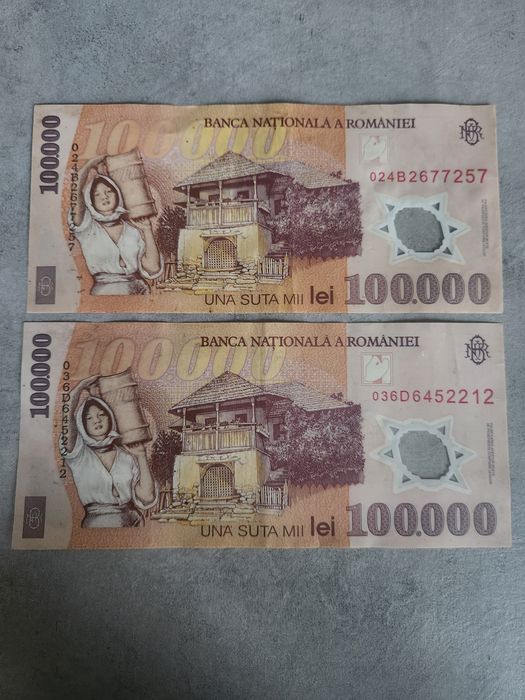2 bancnote 100.000 lei 2001 (Nicolae Grigorescu) – Stare Foarte Bună