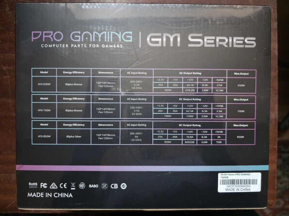Sursa ProGaming 750W, 80+ Bronze, Sigilata