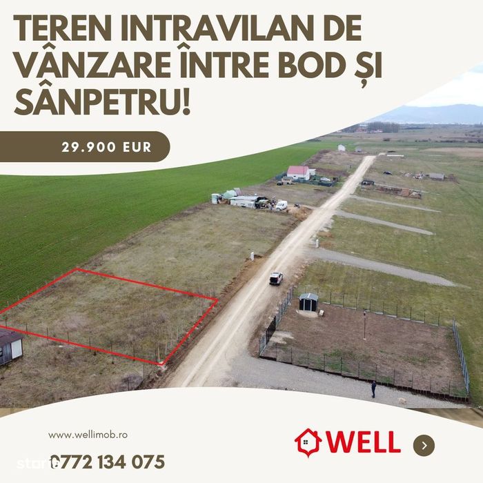 Teren intravilan de vânzare între Bod și Sânpetru!