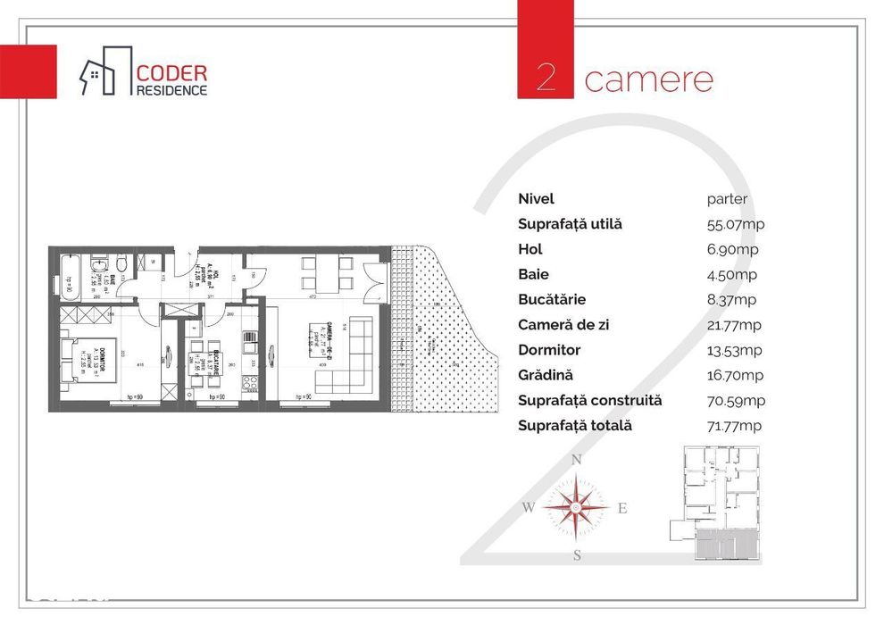 Apartament 2 camere gradina 10 m2 si acces exterior Coder Residence 3