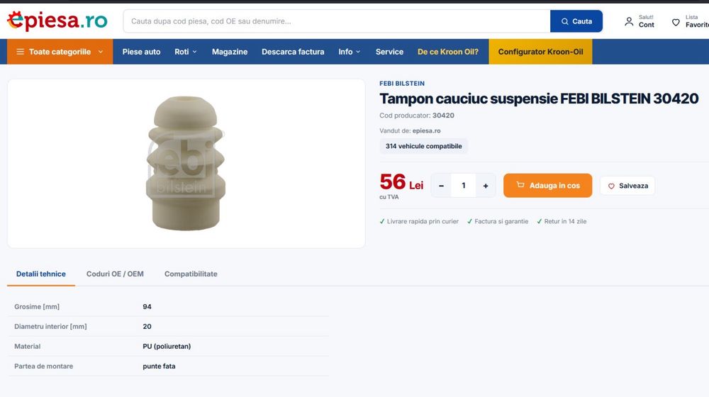 Set 2 tampoane suspensie Febi pentru Audi A4 b6/7