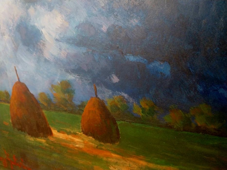 Pictură „Furtună”,  pictură veche, ulei pe placaj, sub influența Școlii de la Baia Mare