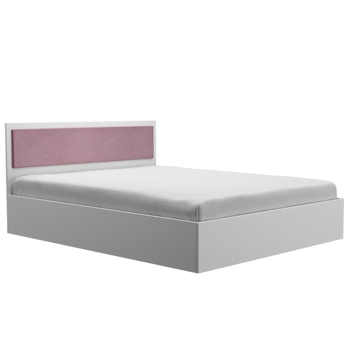 Pat dublu alb cu tapitărie roz/pink