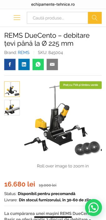 Masina de taiat / debitat tevi Rems Due Cento pana la 225mm