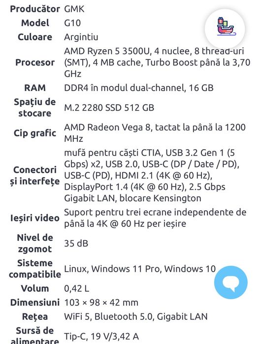 Mini PC GMKtec G10 16GB Ram 512GB Nou/Sigilat model E.U.