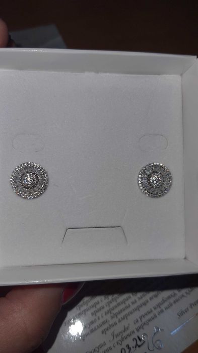 Сребърни Обеци с платина  и swarovski