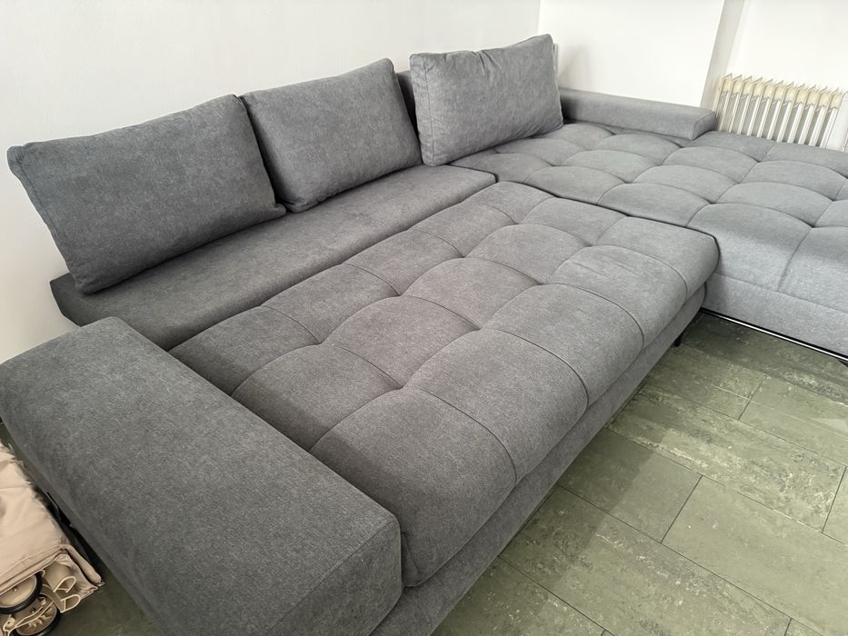 Тъмно сива холна гарнитура Ле Фигаро Ляв Ъгъл с Ф-Я сън и ракла