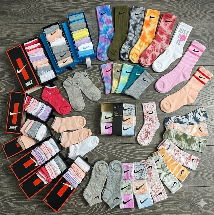 Set Sase Perechi Sosete Nike Dama  Colorate Lungi/Scurte