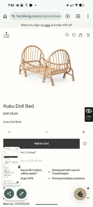 Patut papusi ratan Ferm Living Kuku Doll Bed