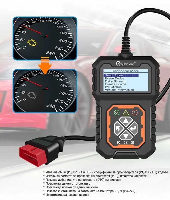 Full OBD2 EOBD автомобилен диагностичен кодочетец