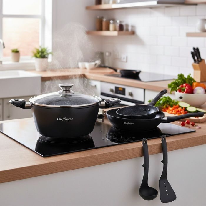 Комплект съдове за готвене 6 части Cheffinger – тенджера 24 см, тигани