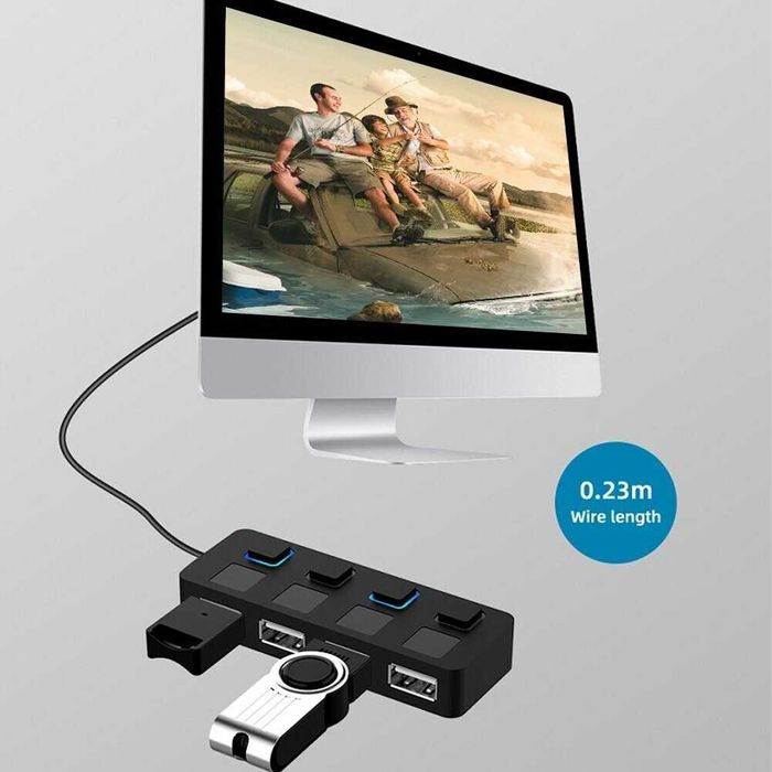 USB разклонител хъб, 4 порта USB 2.0, LED индикатори, 480MBp/s