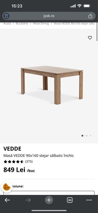 Masă VEDDE Jysk 90x160 stejar sălbatic închis