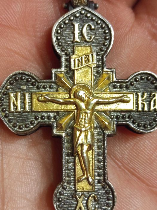 Сребърен Кръст Енколпион  Богородица Св. Константин и Елена и Михайл