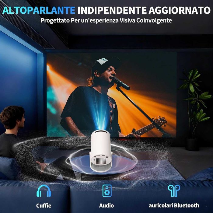 Мини проектор, преносим, ​​4K 1080P, с 5G WiFi BT 5.4, 180° ротационен