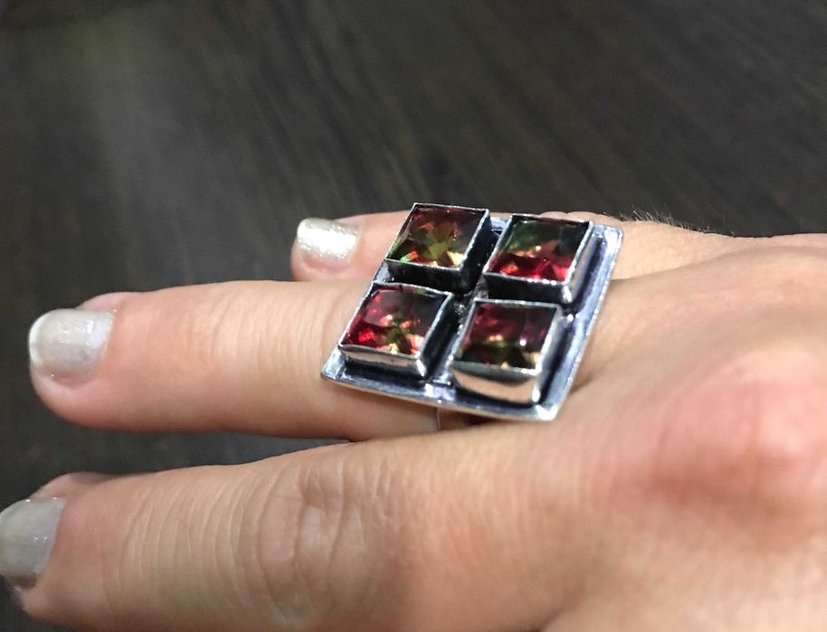 Inel Argint 925 cu Pietre Semipretioase Turmalina Bicolora