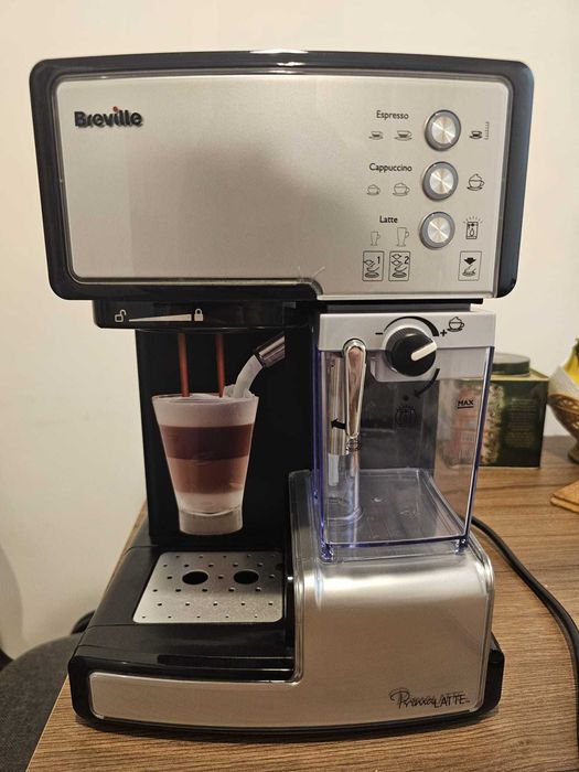 Espressor manual Breville Prima Latte 15 bari, 1.5 l, Recipient detasabil lapte 0.3 l, Argintiu