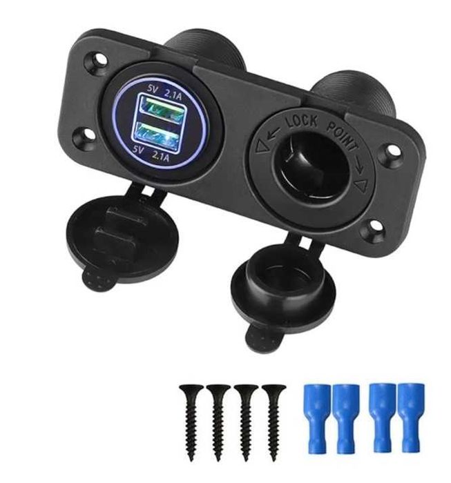 Панел за вграждане за кола, Лодка, Каравана, 12V, 2USB 4.2A