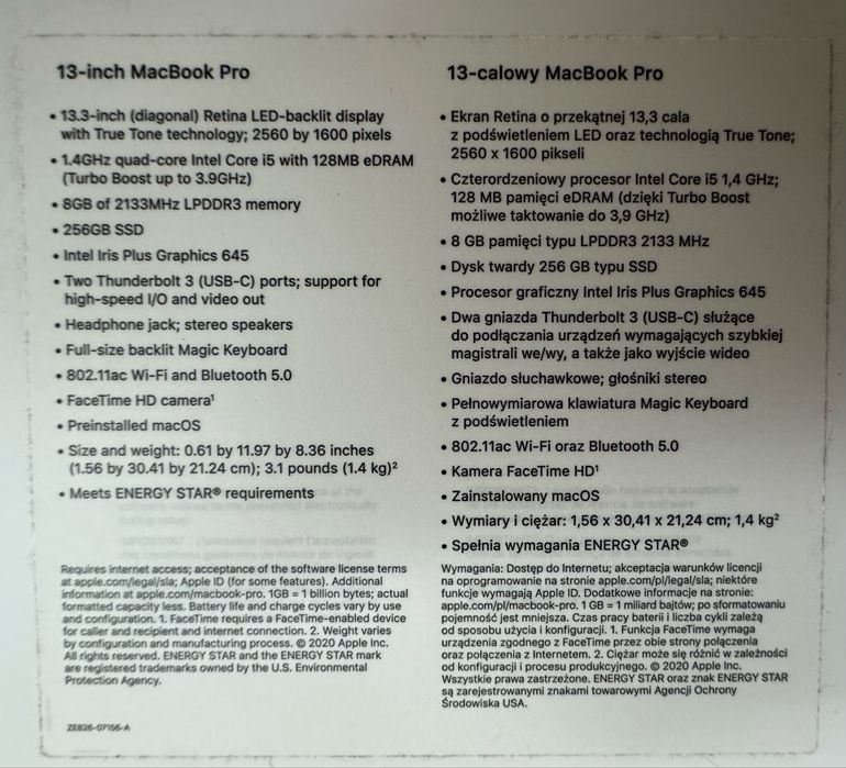 MacBook Pro 13" (2020) – Space Gray / 256GB SSD / 8GB RAM