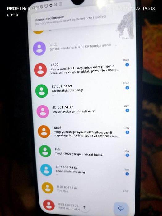 Redmi note 8 sotiladi