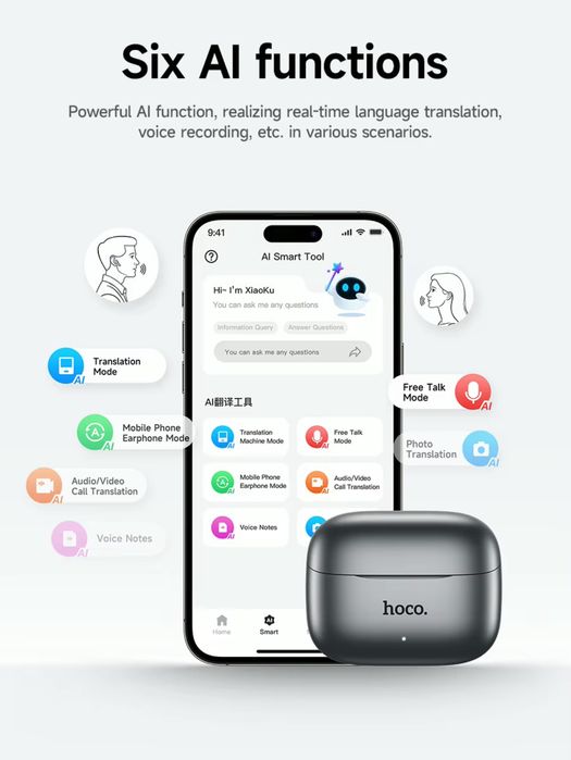 Наушники с переводчиком Hoco EQ27 черный (134 языка) ANC+ENC