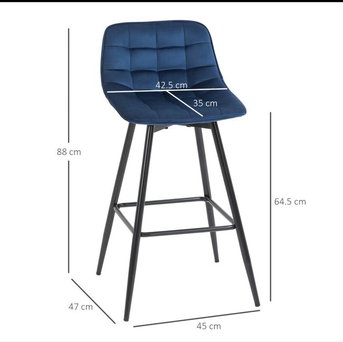 Vand 1 scaun bar Nordic, Catifea Albastra & Confort Sporit