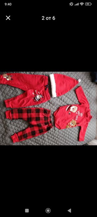 Бебешки коледен комплект с аксесоар шапка, Червен Цвят+ отделно червен