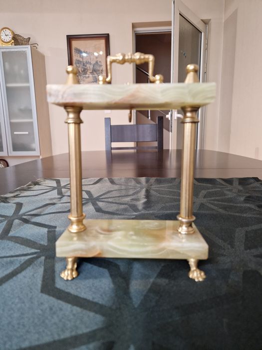 Страхотна антикварна белгийска стойка за джобен часовник оникс бронз