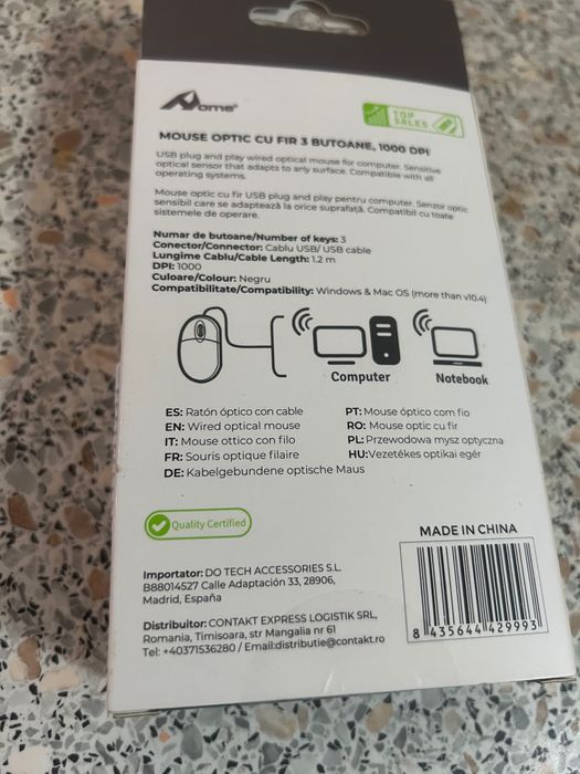 Vând mouse optic cu fir și 3 butoane ,1000 dpi