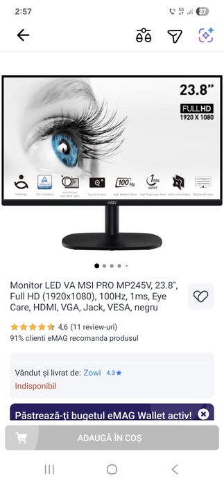 Monitor LED VA msi (sigilat)