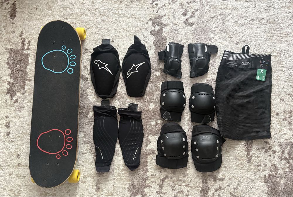 Skateboard cu diferite accesorii