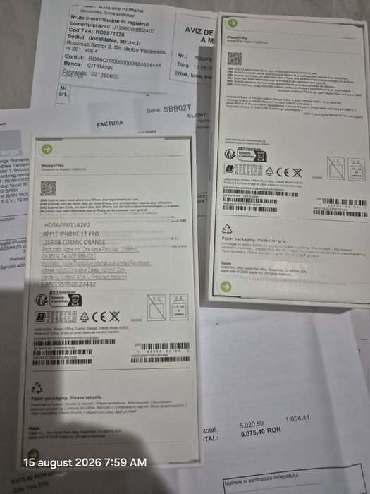 Iphone 17 Pro 256gb - Sigilat - Liber de rețea - Blue/Orange - Factura