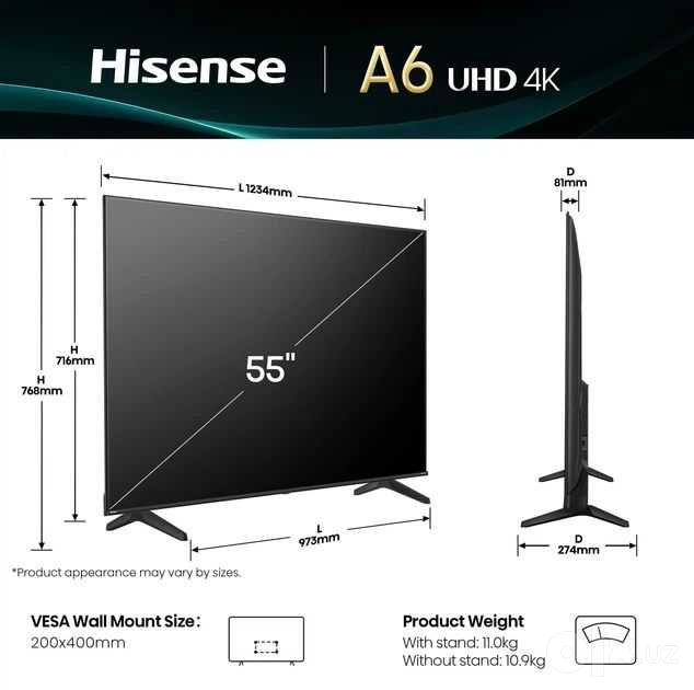 Телевизор Hisense 55A6Q Smart 4K HDR  Доставка бесплатно
