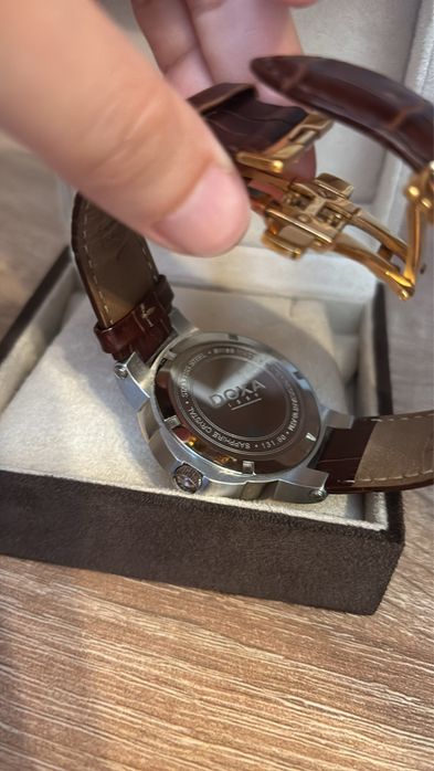 Ceas Doxa , bratara piele crocodil maro , D light , 30 atm, sticla safir