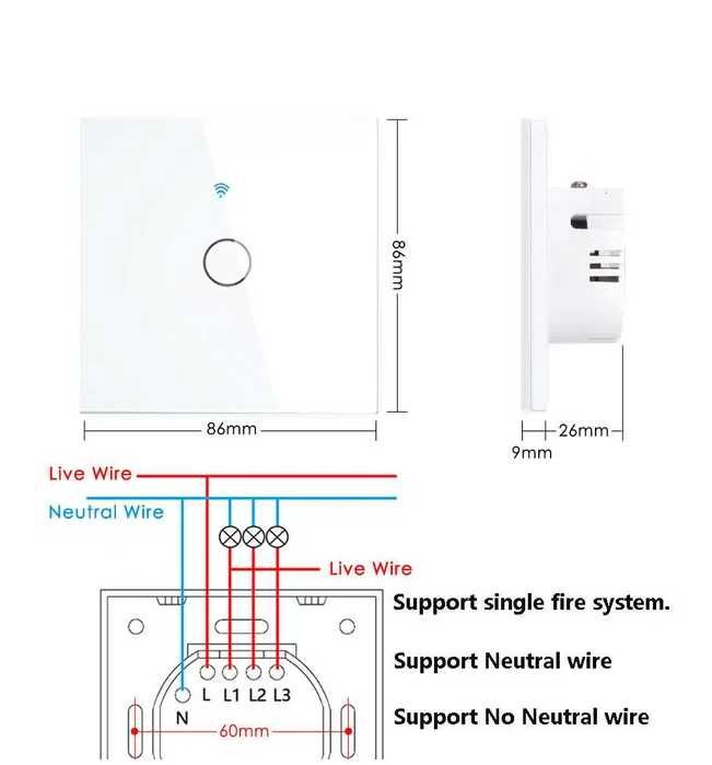 WiFi, смарт сензорен ключ за осветление. Tuya, Smartlife