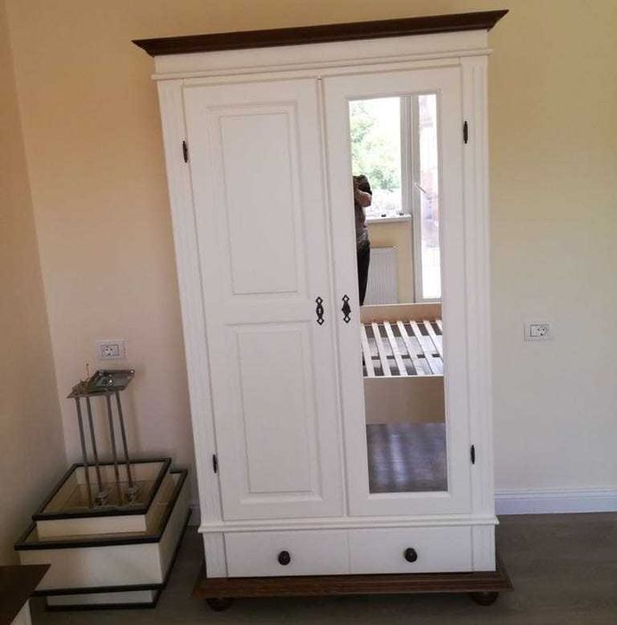 Dulap din lemn masiv Seby, alb, 2 usi + 1 sertar