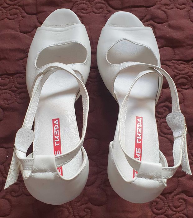 Бели летни официални обувки на ток, 42 размер!