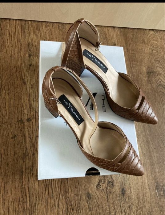 Pantofi The 5th Element, Camel Adele,cu toc gros, piele naturala, maro