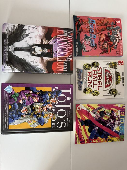 Манги евангелион, джоджо, человек бензопила