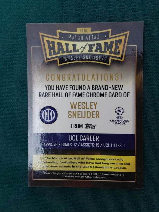 Hall of Fame Match Attax Season 2025-2026 #HOF6 InterMilano 
RARE Wesley #SNEIJDER