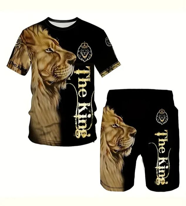 Set tricou și pantaloni scurți imprimeu "The lion king" mărimi M/L/XL