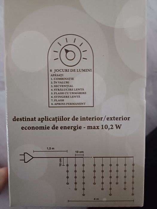 2 instalatii perdele turturi LED 200, 4m, alb, interior/exterior