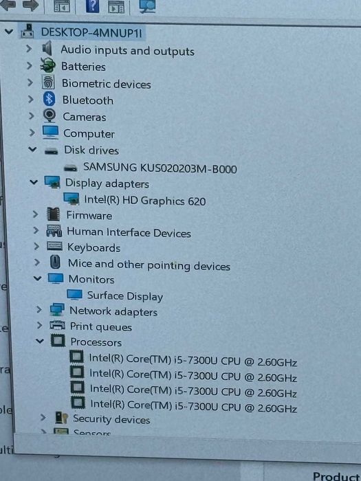 Microsoft Surface Pro 5 i5-7300U/4RAM/128SSD/Intel HD 620/QHD Touch