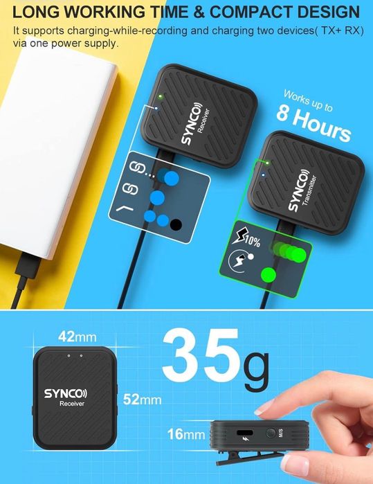 Безжична Микрофонна Система SYNCO. Камера. Брошка. Смартфон.