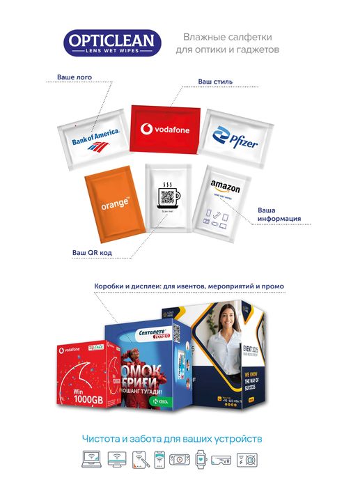 OPTICLEAN - Специальные салфетки для оптики и гаджетов (оптом)