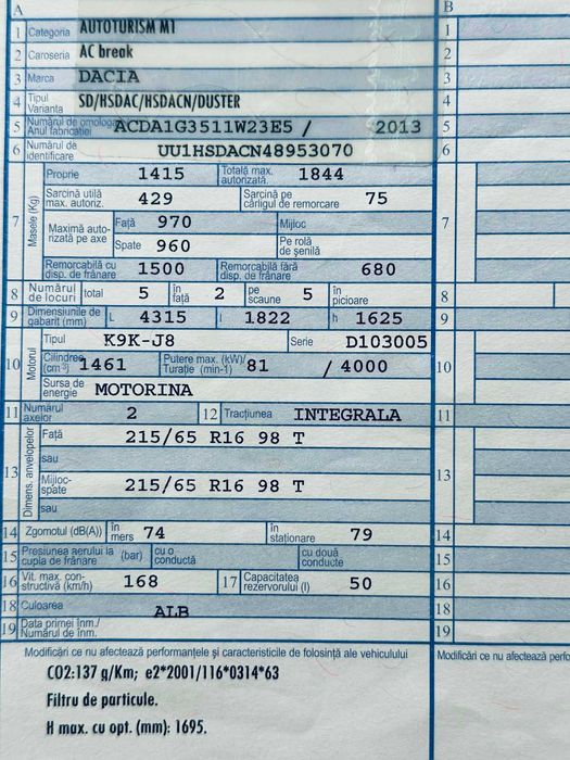 Dacia Duster 4X4 2013 ~ 1.5Diesel Euro 5 ~ 130000Km Proprietar