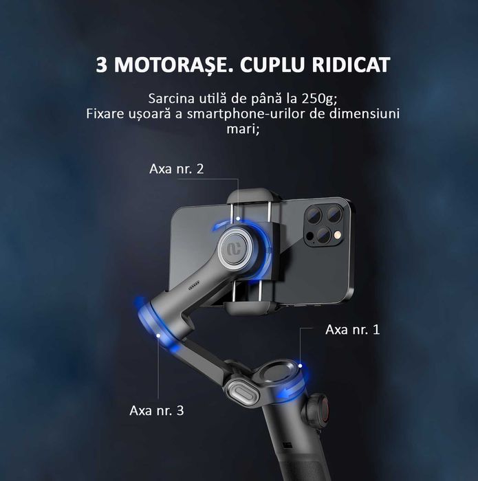 Stabilizator Imagine Telefon, Bluetooth, Pliabil, Tripod inclus, Negru