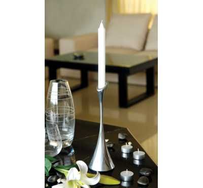 метален свещник дизайнерски, стабилен масивен хром метал, за 1 свещ